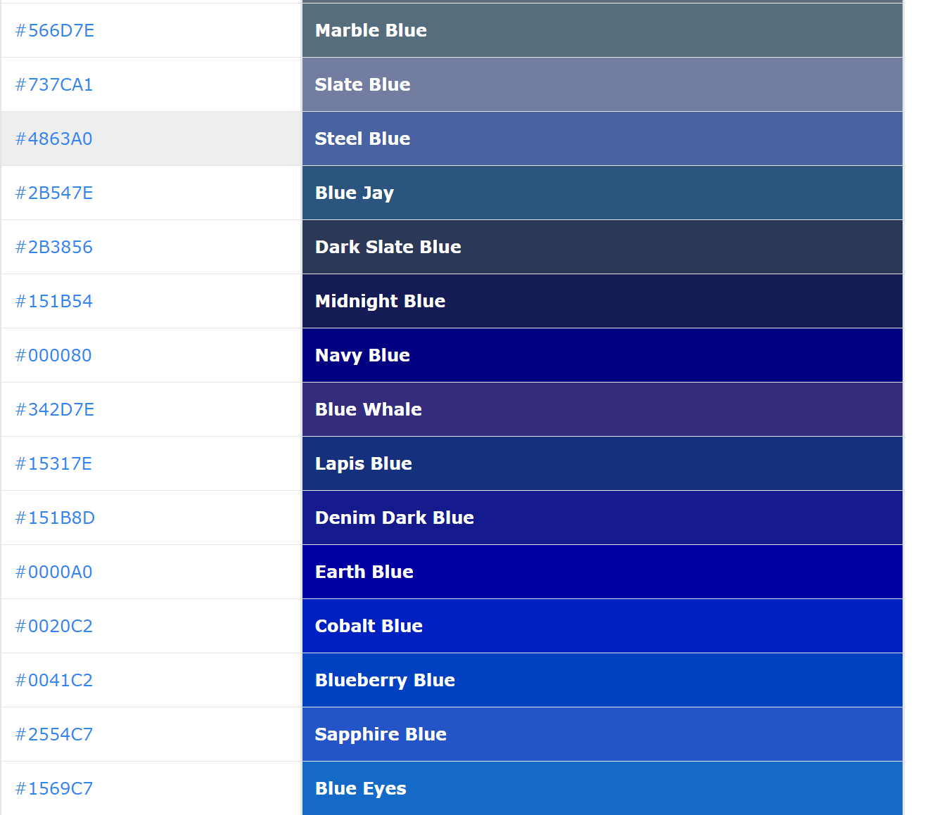 HTML Color Codes And Names